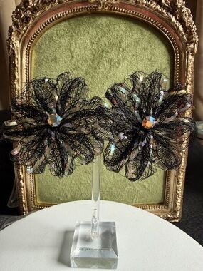 Western Germany Soft materials Clip On Black Earrings AB centers